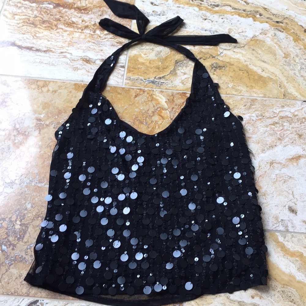 L’Pogee sequin Tie-halter elastic/stretch meshback